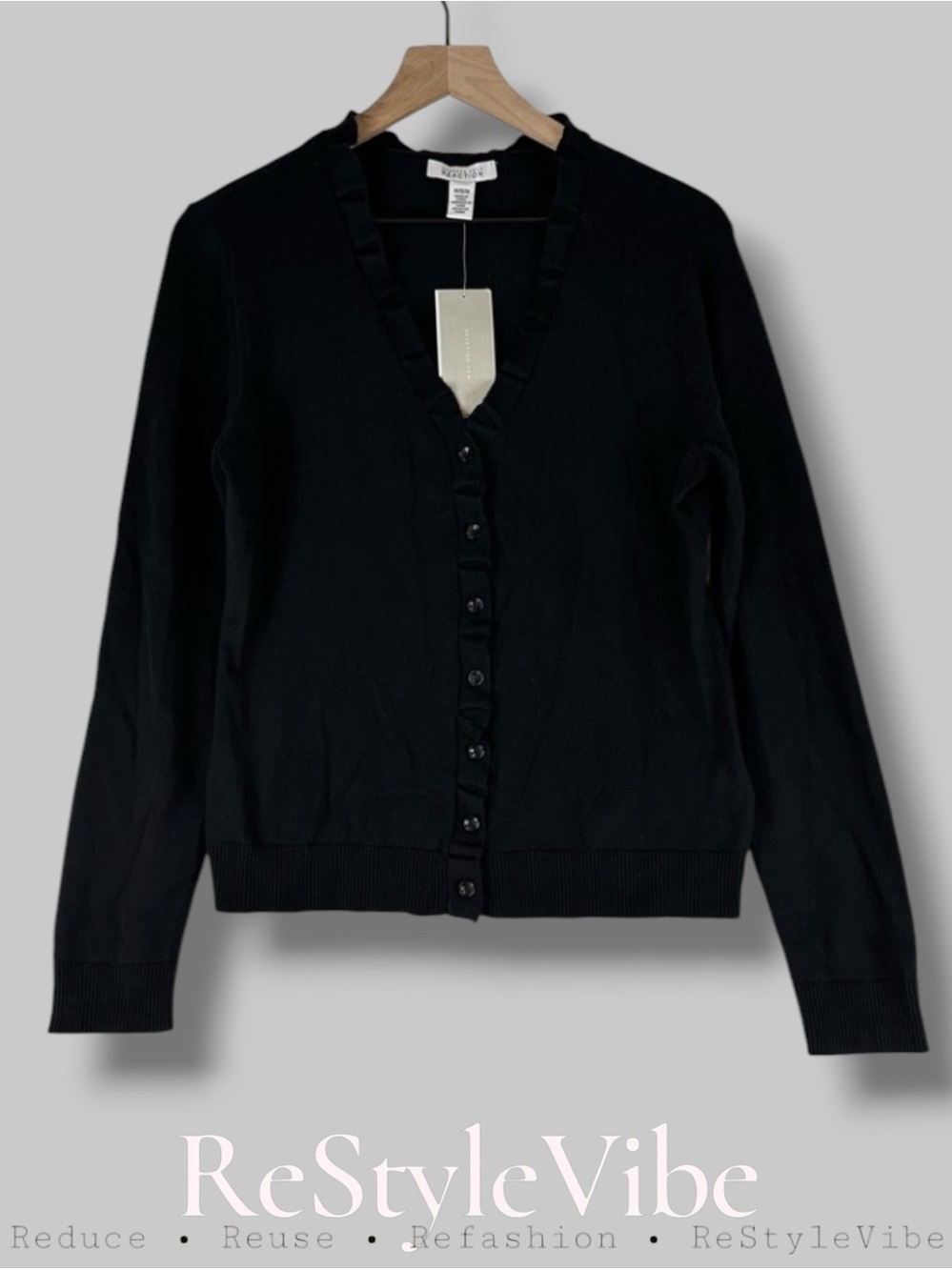 KENNETH COLE REACTION Women’s Size M Sweater Cardigan Ruffle Edge NWT Black